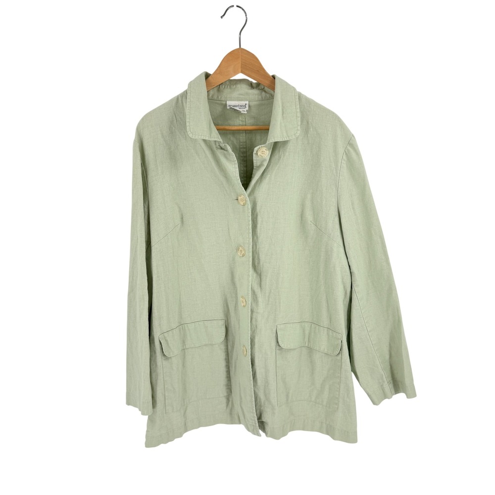 Vintage Linen Cotton Newport News Jacket Sage Green 18 Utility Chore Coat Earthy